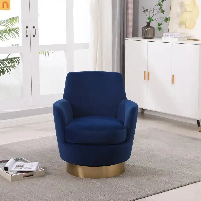 Accent Chair Barrel Swivel Velvet Navy 29in Pocket Spring 300 lb