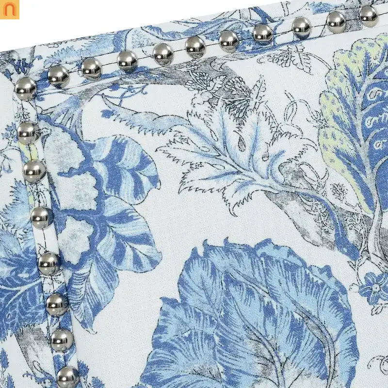Accent Chair Farmhouse Floral Fabric Blue Nailhead Trim Wood Legs 28in