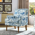 Accent Chair Farmhouse Floral Fabric Blue Nailhead Trim Wood Legs 28in
