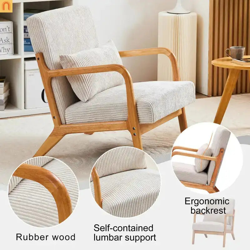 Accent Chair Mid Century Modern Polyester Beige Rubberwood 28.74in