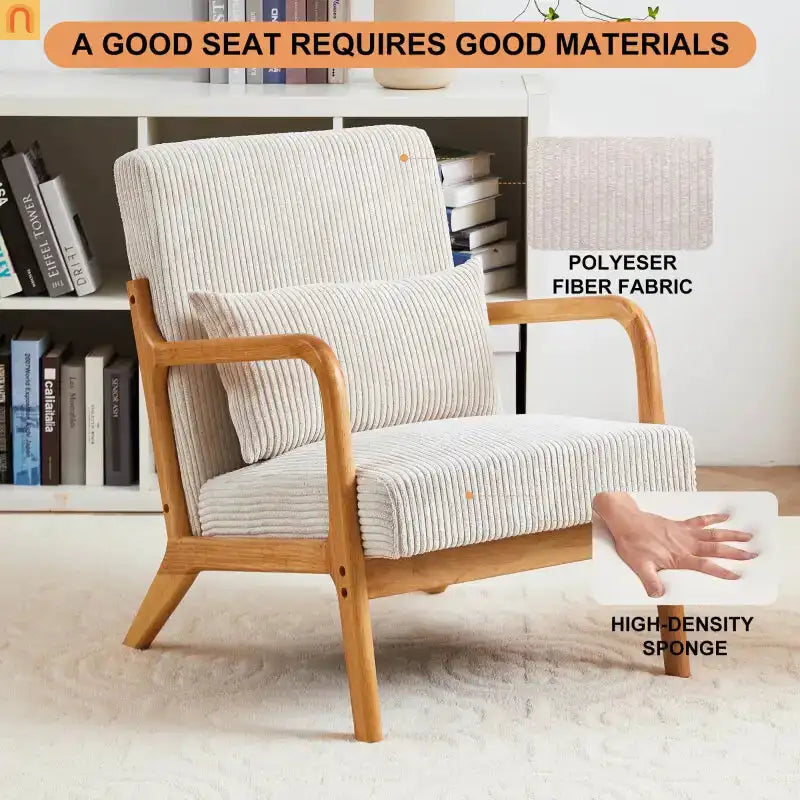 Accent Chair Mid Century Modern Polyester Beige Rubberwood 28.74in