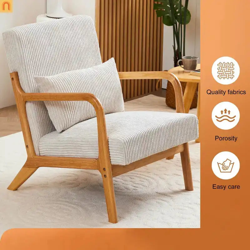 Accent Chair Mid Century Modern Polyester Beige Rubberwood 28.74in
