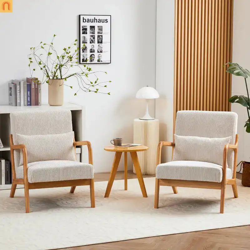 Accent Chair Mid Century Modern Polyester Beige Rubberwood 28.74in