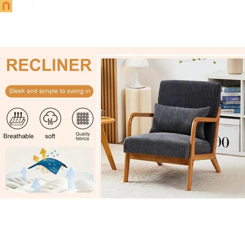 Accent Chair Mid Century Modern Polyester Beige Rubberwood 28.74in