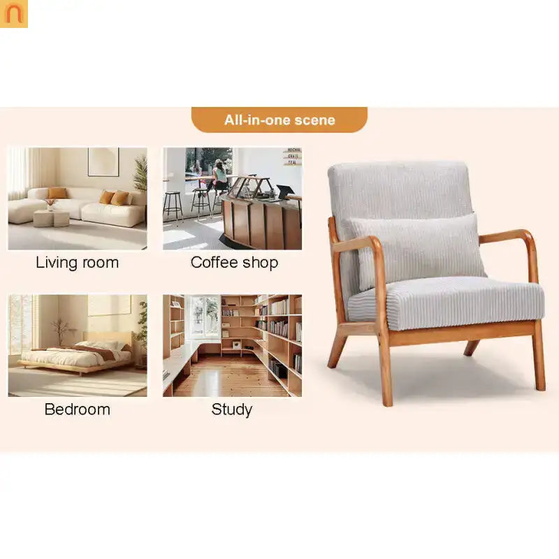Accent Chair Mid Century Modern Polyester Beige Rubberwood 28.74in