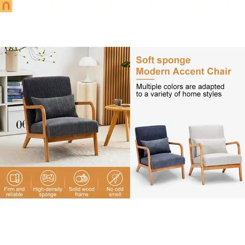 Accent Chair Mid Century Modern Polyester Beige Rubberwood 28.74in