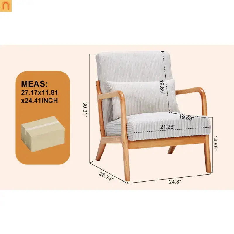 Accent Chair Mid Century Modern Polyester Beige Rubberwood 28.74in