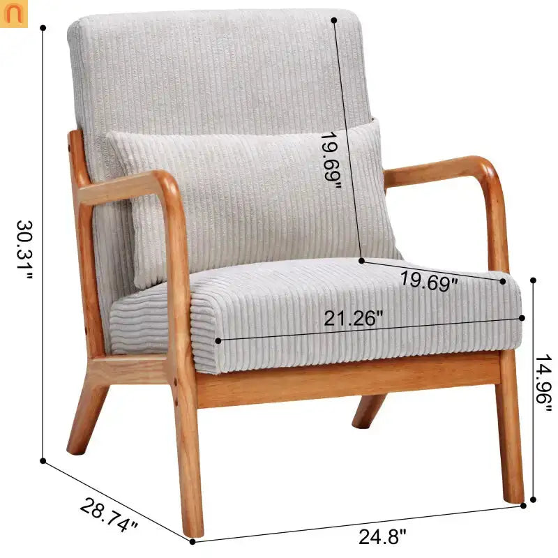 Accent Chair Mid Century Modern Polyester Beige Rubberwood 28.74in