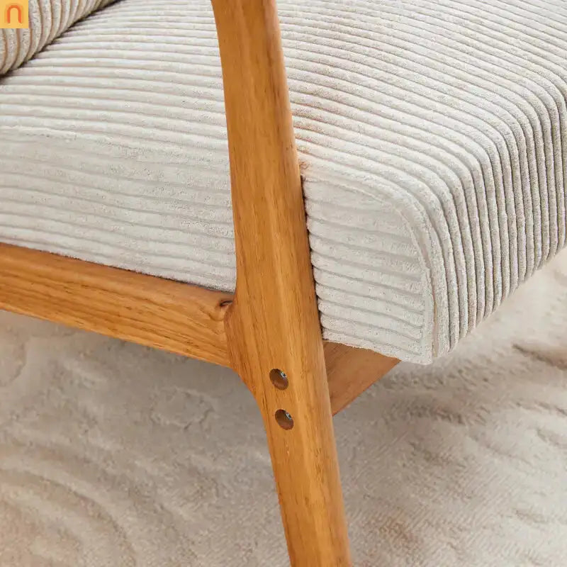 Accent Chair Mid Century Modern Polyester Beige Rubberwood 28.74in