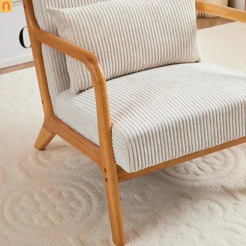 Accent Chair Mid Century Modern Polyester Beige Rubberwood 28.74in