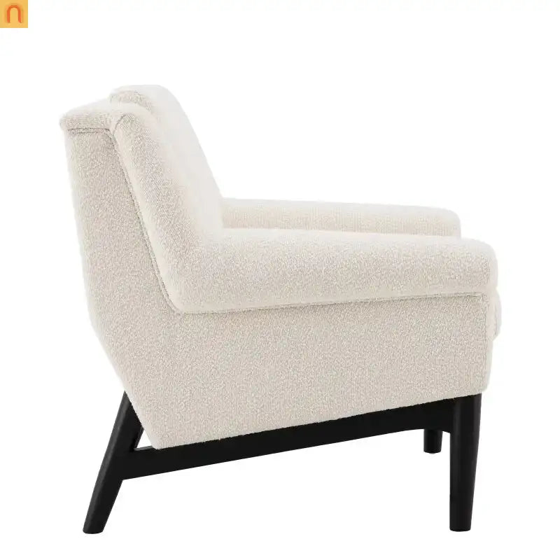Accent Chair Mid Century Modern Boucle Beige Flared Arms 31in