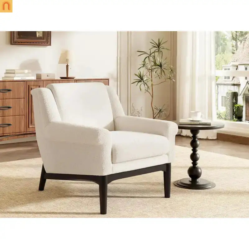 Accent Chair Mid Century Modern Boucle Beige Flared Arms 31in