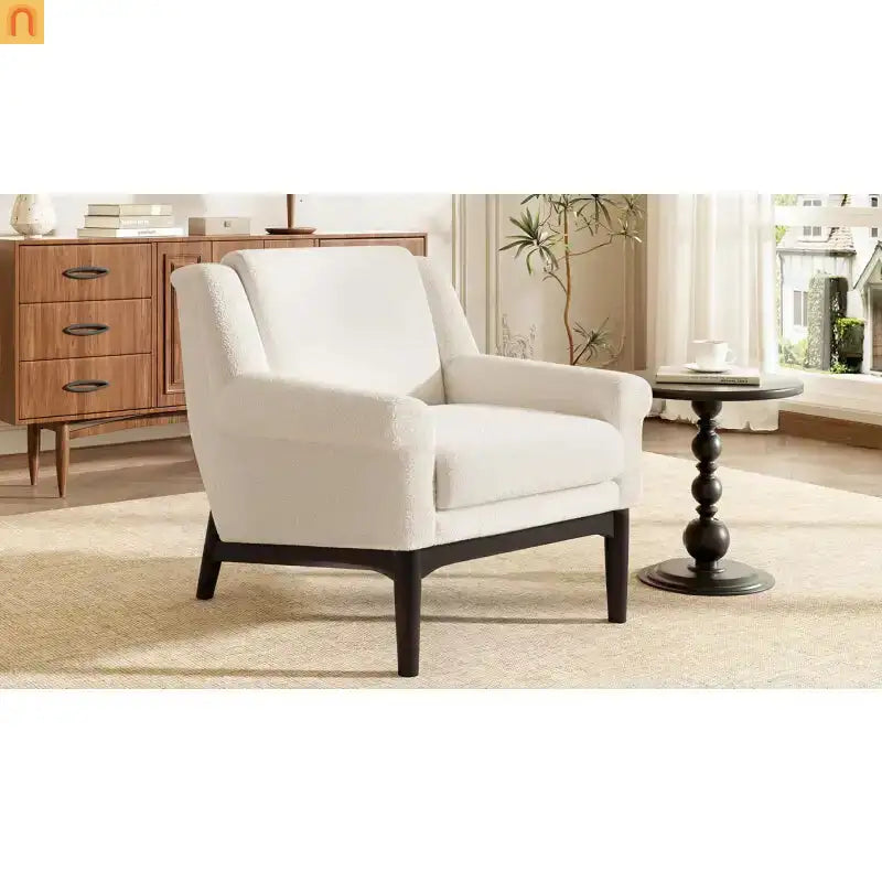 Accent Chair Mid Century Modern Boucle Beige Flared Arms 31in