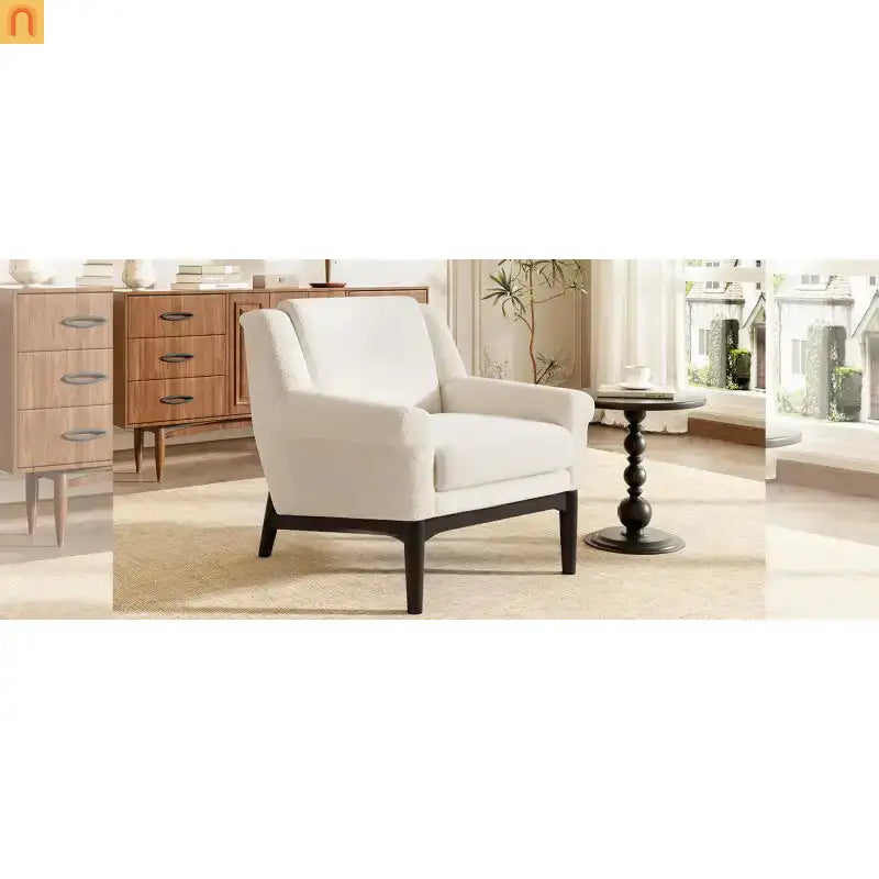 Accent Chair Mid Century Modern Boucle Beige Flared Arms 31in