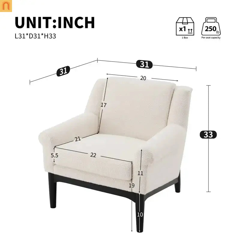Accent Chair Mid Century Modern Boucle Beige Flared Arms 31in