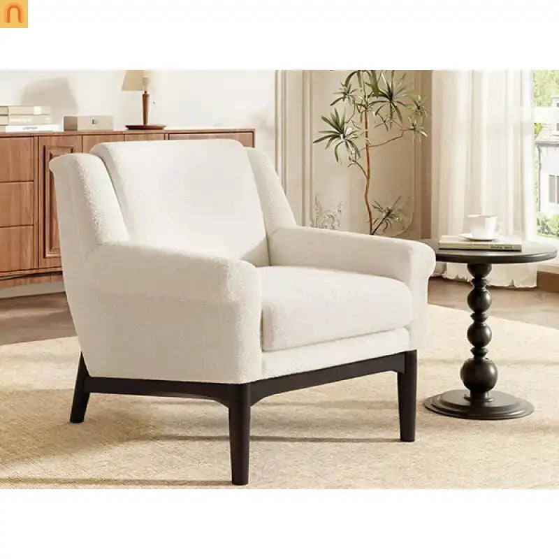 Accent Chair Mid Century Modern Boucle Beige Flared Arms 31in