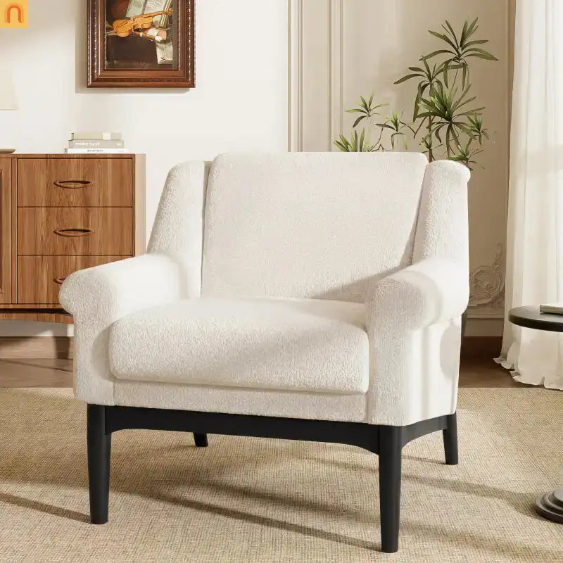 Accent Chair Mid Century Modern Boucle Beige Flared Arms 31in