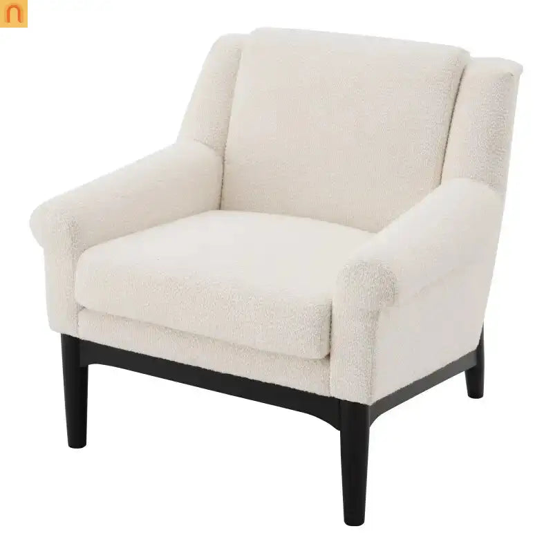 Accent Chair Mid Century Modern Boucle Beige Flared Arms 31in