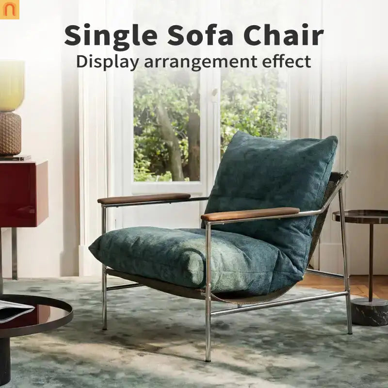 Accent Chair Mid-Century Chenille Green Metal Frame Wood Arms 300 lb 33in
