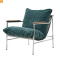 Accent Chair Mid-Century Chenille Green Metal Frame Wood Arms 300 lb 33in
