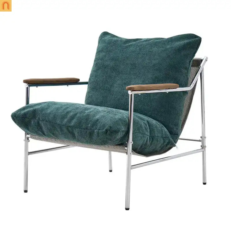 Accent Chair Mid-Century Chenille Green Metal Frame Wood Arms 300 lb 33in