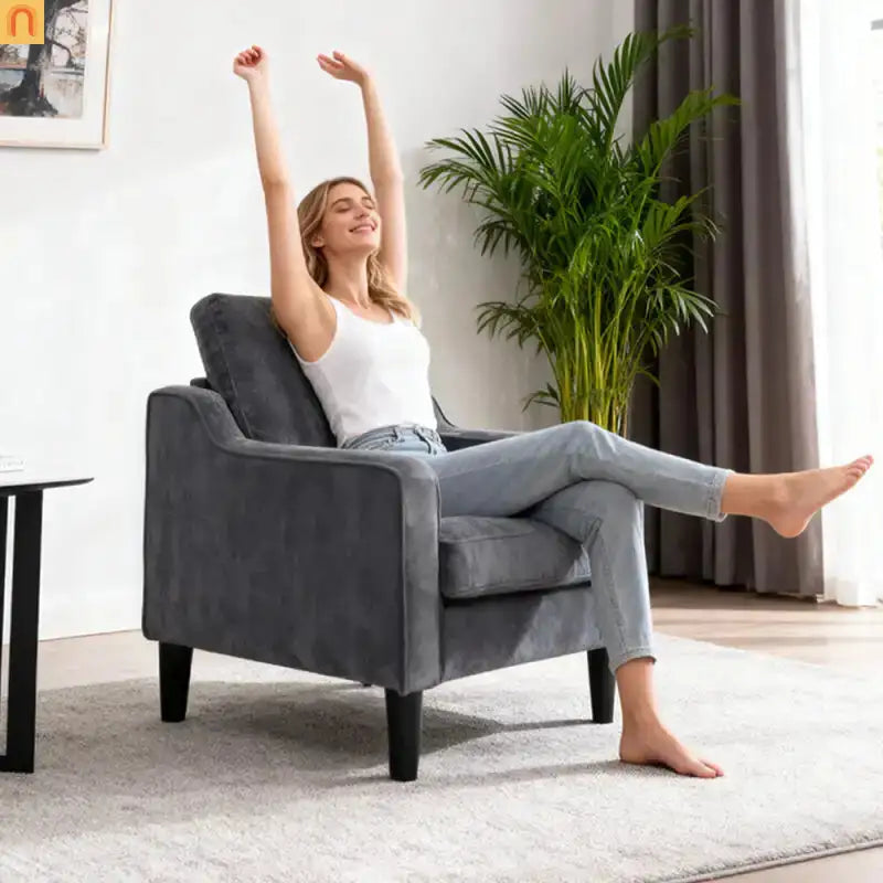 Accent Chair Mid-Century Linen Gray Pocket Spring 380 lb 30in