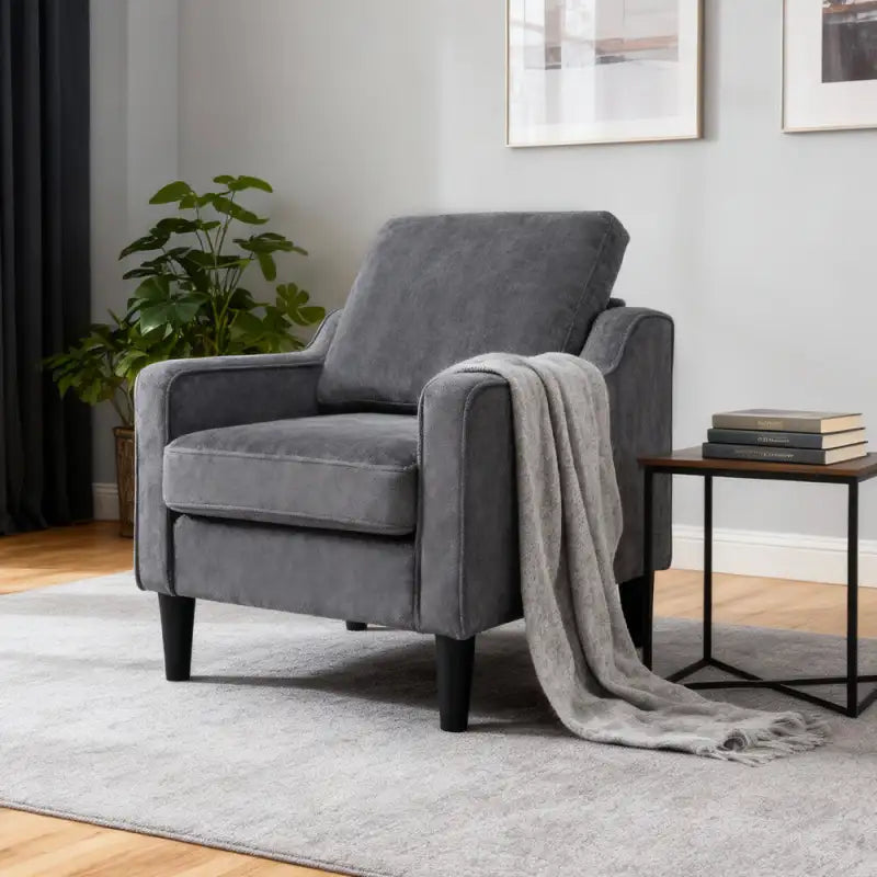 Accent Chair Mid-Century Linen Gray Pocket Spring 380 lb 30in