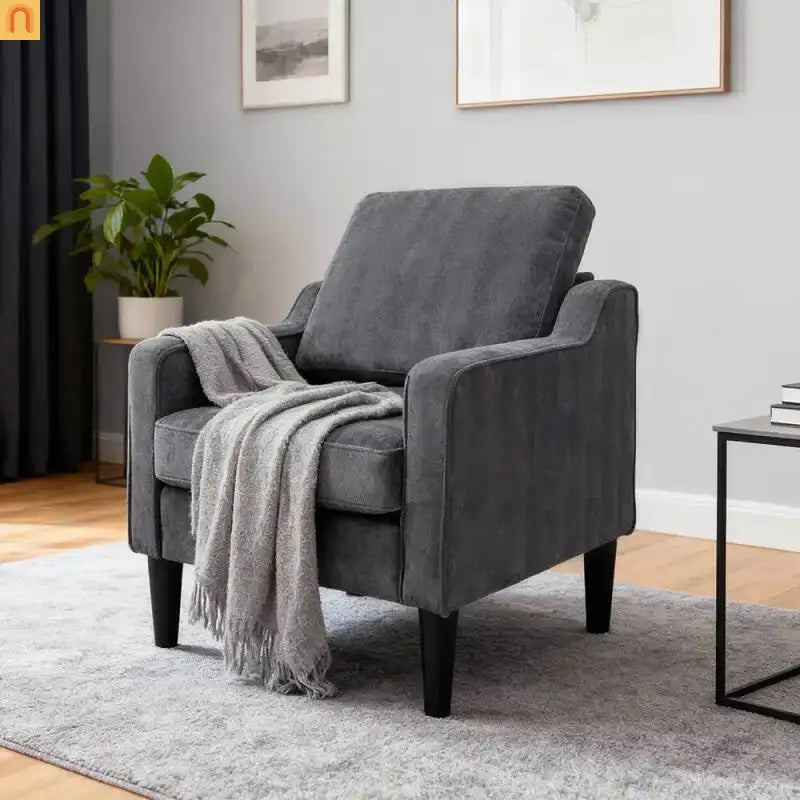 Accent Chair Mid-Century Linen Gray Pocket Spring 380 lb 30in