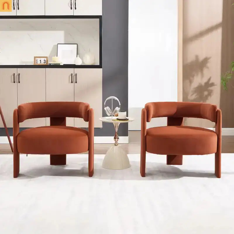 Accent Chair Mid-Century Velvet Orange Tapered Wood Legs 300 lb 31in