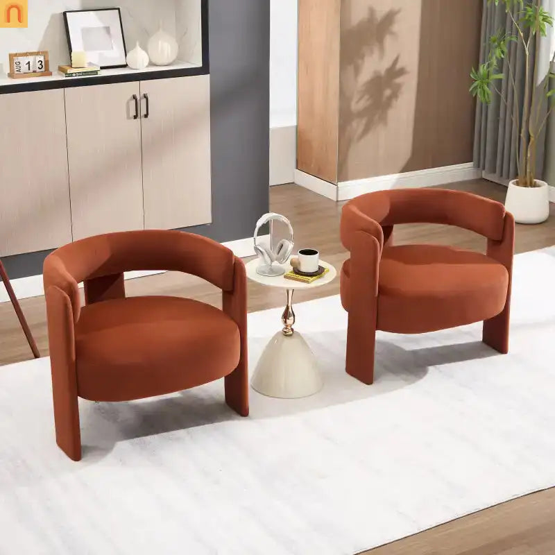 Accent Chair Mid-Century Velvet Orange Tapered Wood Legs 300 lb 31in