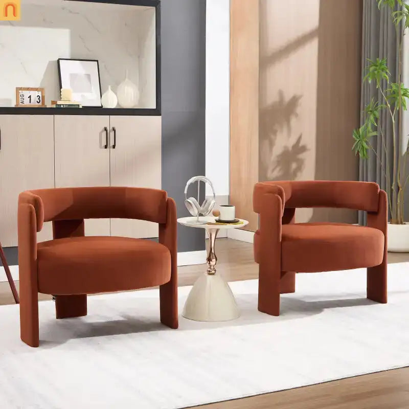 Accent Chair Mid-Century Velvet Orange Tapered Wood Legs 300 lb 31in