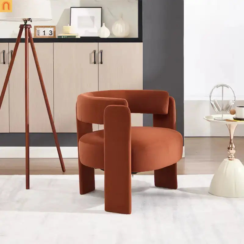 Accent Chair Mid-Century Velvet Orange Tapered Wood Legs 300 lb 31in