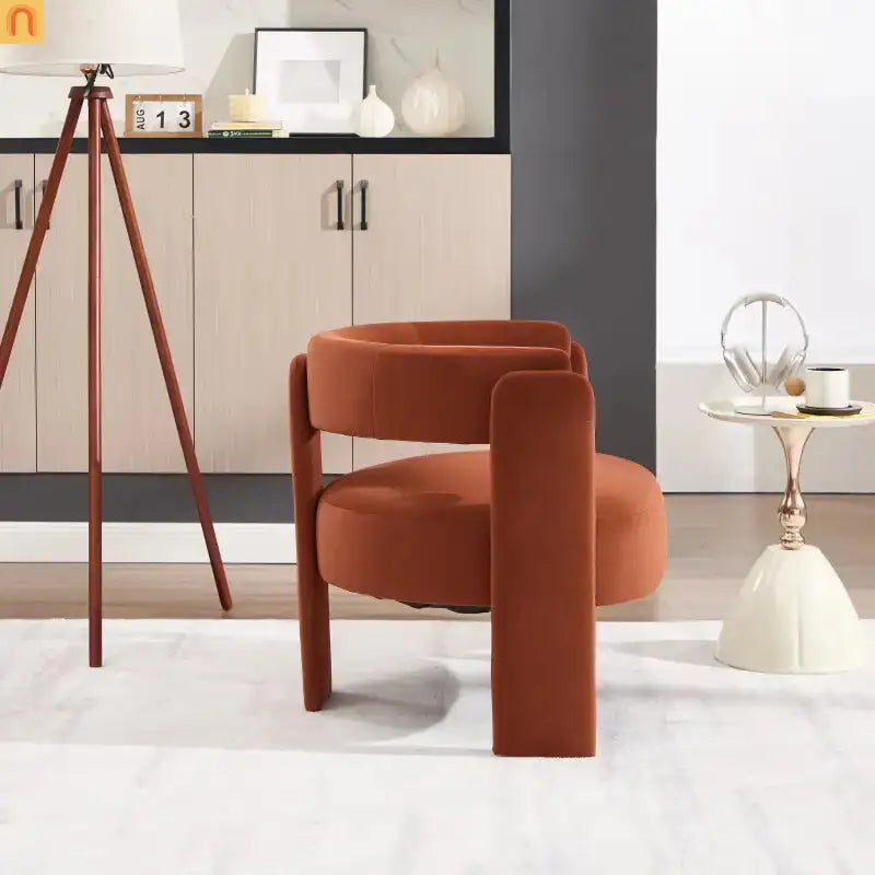 Accent Chair Mid-Century Velvet Orange Tapered Wood Legs 300 lb 31in
