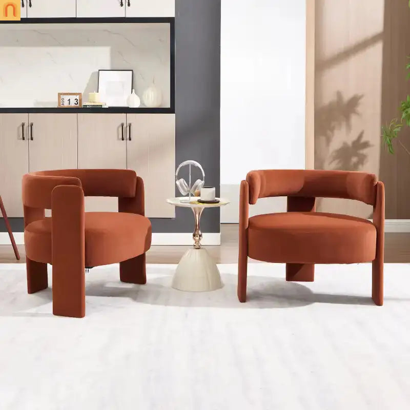 Accent Chair Mid-Century Velvet Orange Tapered Wood Legs 300 lb 31in