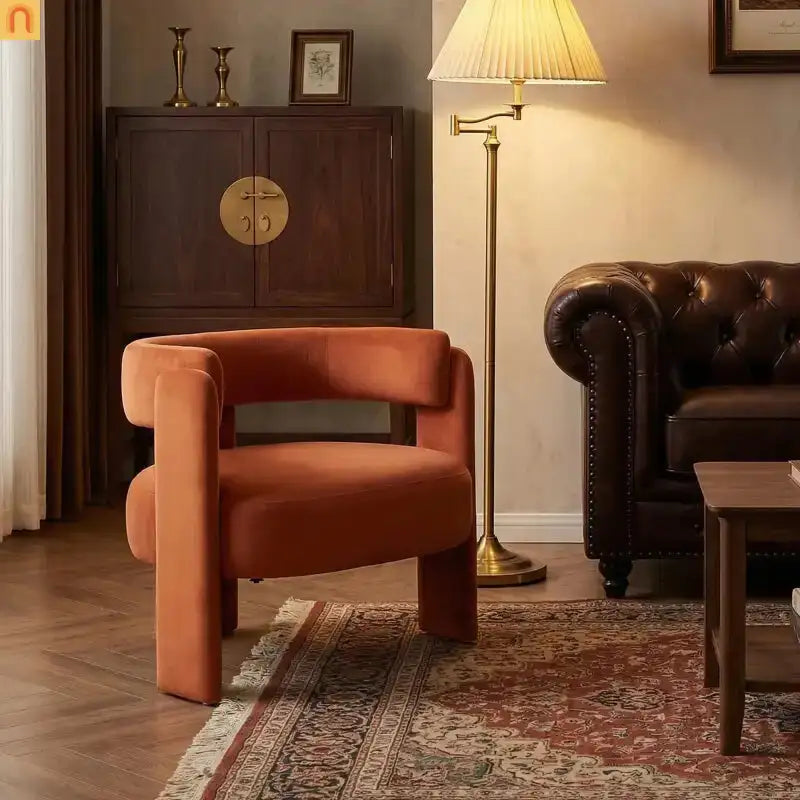 Accent Chair Mid-Century Velvet Orange Tapered Wood Legs 300 lb 31in