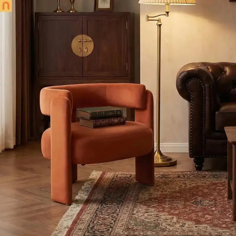 Accent Chair Mid-Century Velvet Orange Tapered Wood Legs 300 lb 31in