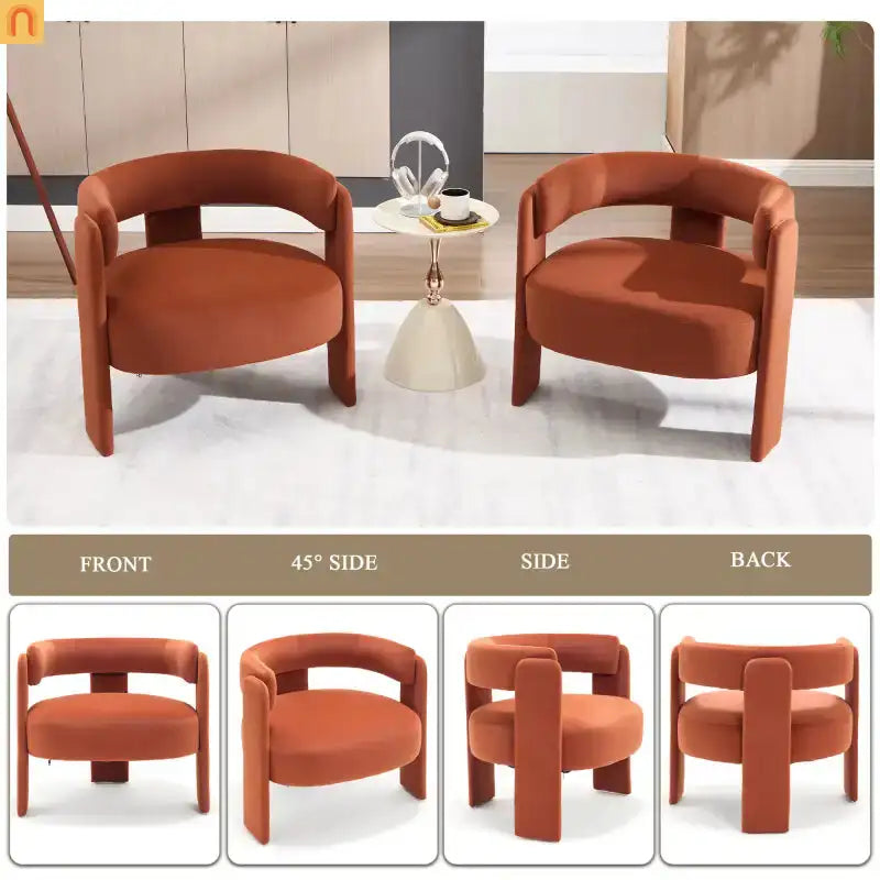 Accent Chair Mid-Century Velvet Orange Tapered Wood Legs 300 lb 31in