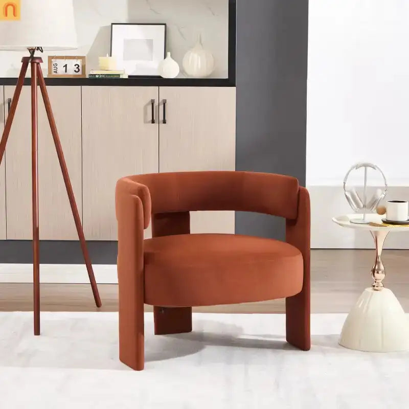 Accent Chair Mid-Century Velvet Orange Tapered Wood Legs 300 lb 31in