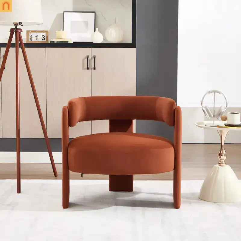 Accent Chair Mid-Century Velvet Orange Tapered Wood Legs 300 lb 31in