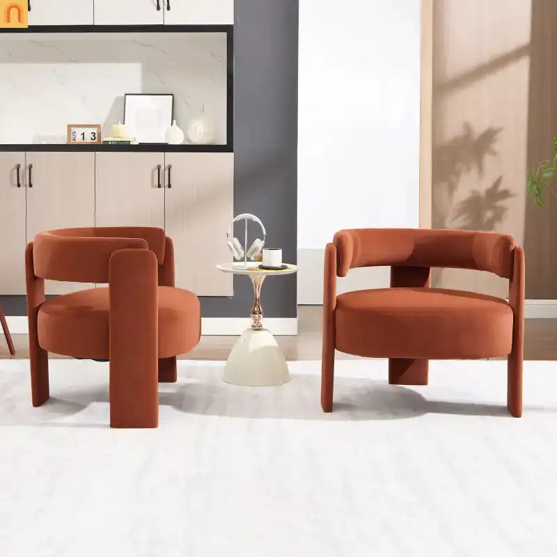 Accent Chair Mid-Century Velvet Orange Tapered Wood Legs 300 lb 31in