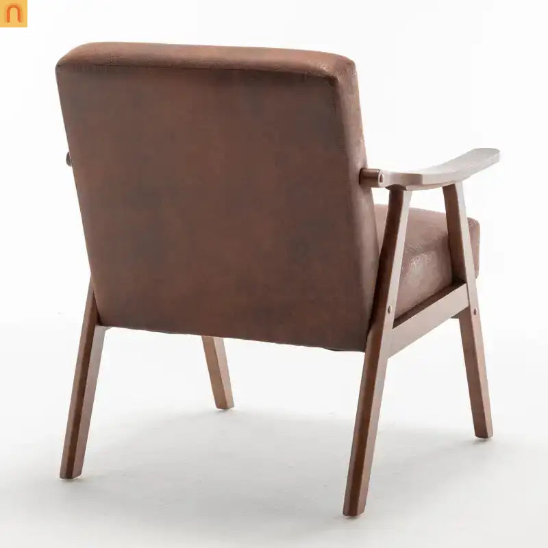 Accent Chair Mid-Century Fabric Brown Rubberwood Curved Arms 300 lb 26in