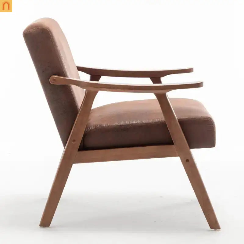 Accent Chair Mid-Century Fabric Brown Rubberwood Curved Arms 300 lb 26in