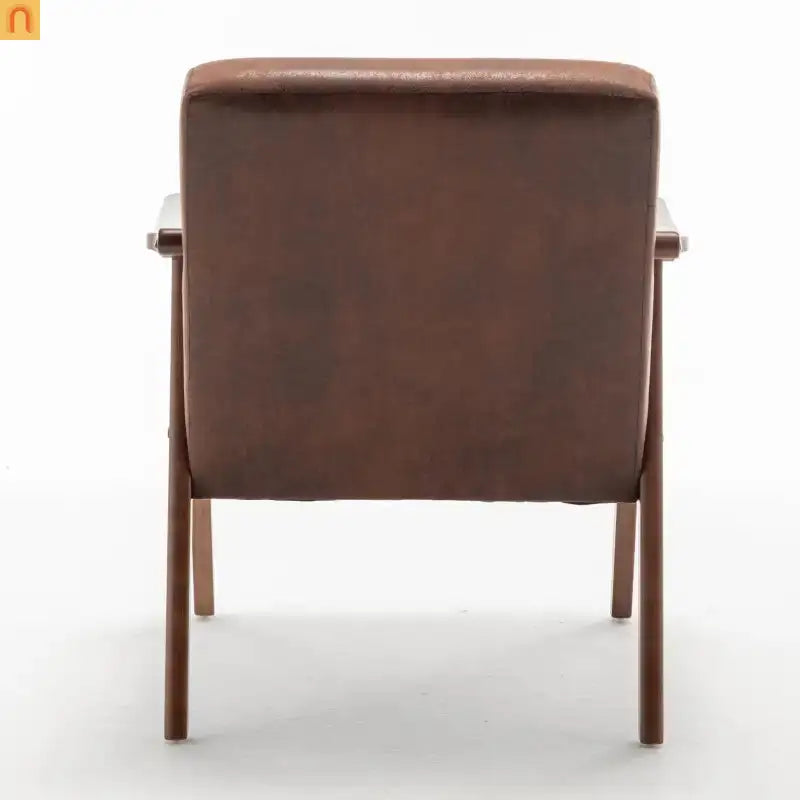 Accent Chair Mid-Century Fabric Brown Rubberwood Curved Arms 300 lb 26in