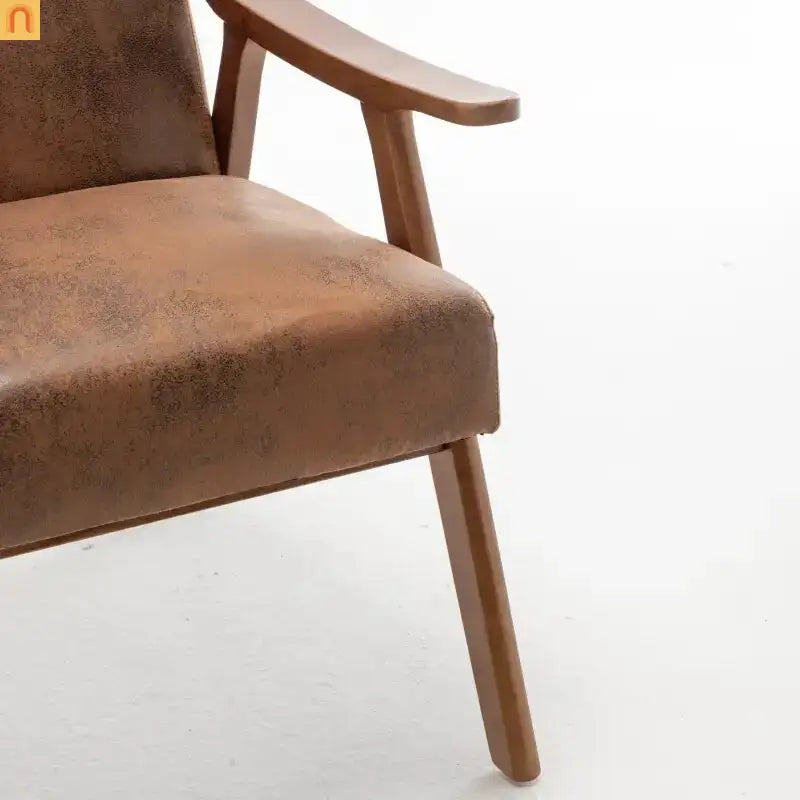 Accent Chair Mid-Century Fabric Brown Rubberwood Curved Arms 300 lb 26in