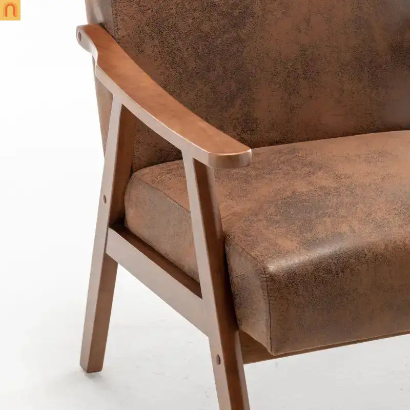 Accent Chair Mid-Century Fabric Brown Rubberwood Curved Arms 300 lb 26in