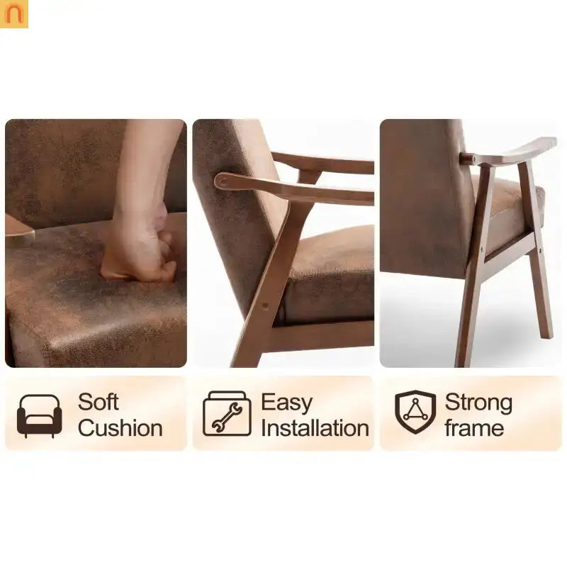 Accent Chair Mid-Century Fabric Brown Rubberwood Curved Arms 300 lb 26in