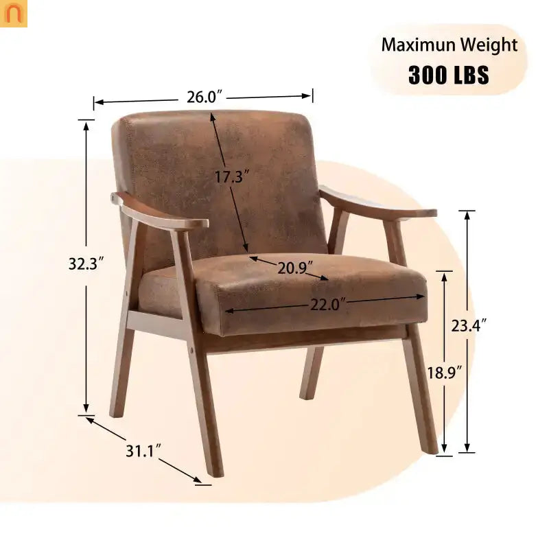 Accent Chair Mid-Century Fabric Brown Rubberwood Curved Arms 300 lb 26in