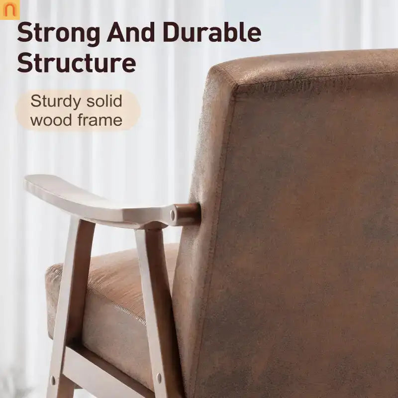 Accent Chair Mid-Century Fabric Brown Rubberwood Curved Arms 300 lb 26in