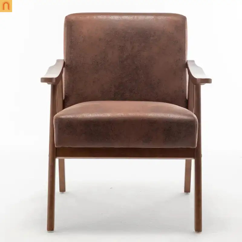 Accent Chair Mid-Century Fabric Brown Rubberwood Curved Arms 300 lb 26in