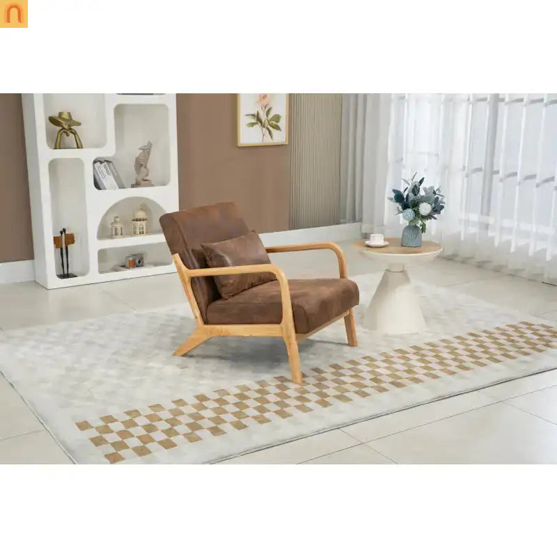 Accent Chair Mid-Century Fabric Brown Cotton Fill Wood Frame 250 lb
